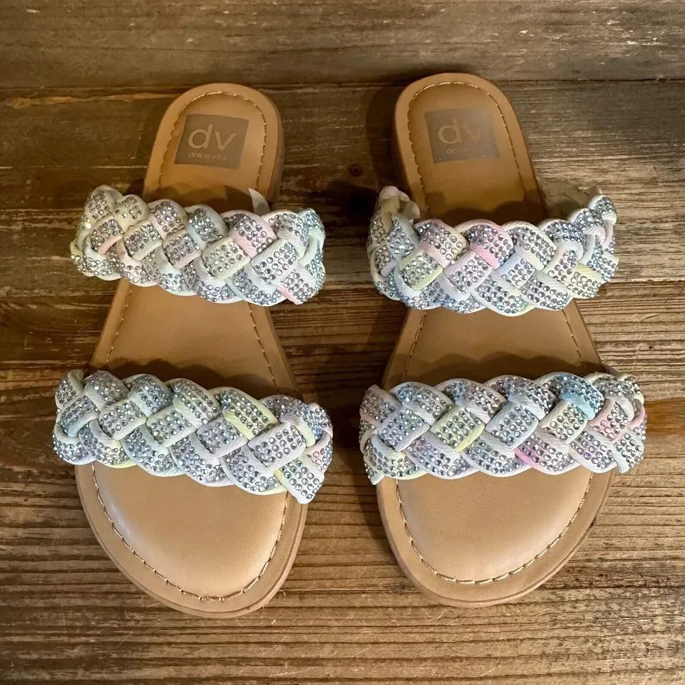 Girls DV Dolce Vita Cristal Pastel Double Strap Braided Slip On Sandals Size 1 Y